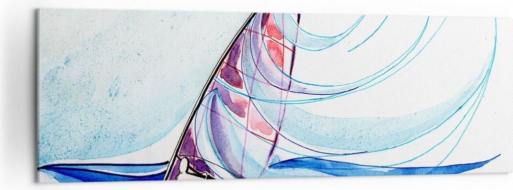 Bild auf Leinwand - Leinwandbild - Windsurfen Grafik Illustration Sommer - 160x50cm - Wand Bild - Wanddeko - Leinwanddruck - Bilder - Kunstdruck - ...