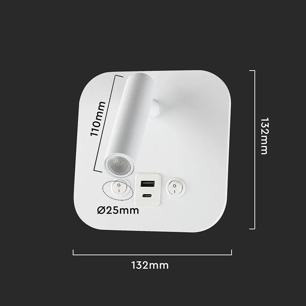 Applique LED 8W blanche orientable avec chargeur rapide USB et PD - 7
