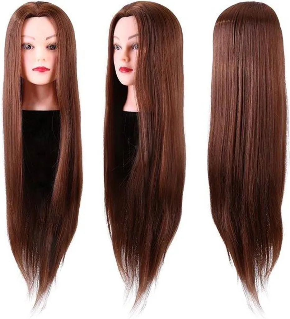 Tête à coiffer synthétique brune pour formation et école de coiffure