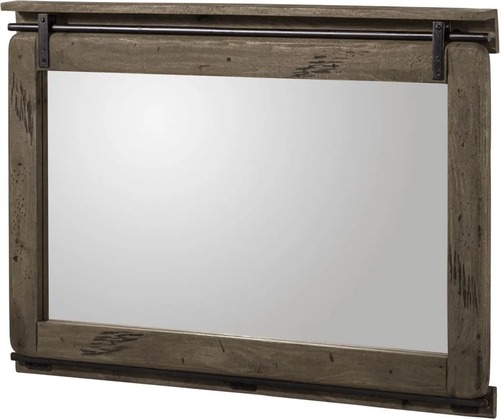 Miroir de salon industriel 114x80 cm manguier gris RAILWAY déco intérieure