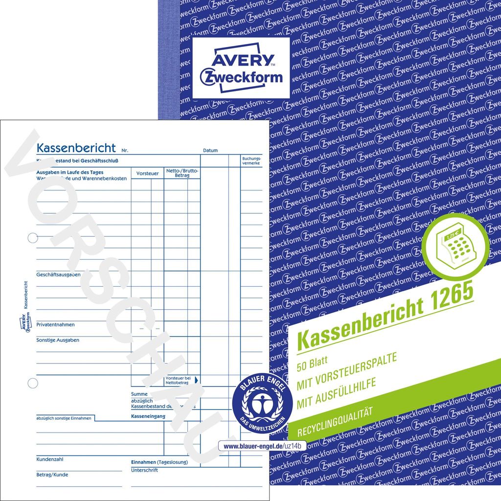 Avery Zweckform® 1265 1265 Riciclaggio rapporti di cassa - Immagine del prodotto 