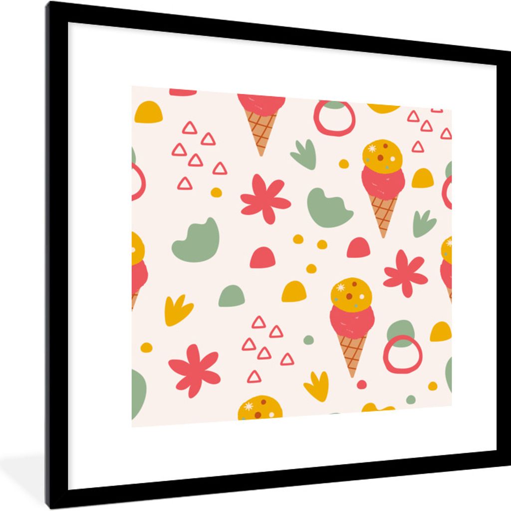 MuchoWow Gerahmtes Poster Eiscreme - Design - Sommer 40x40 cm - Poster mit Schwarzem Bilderrahmen Wandposter Rahmen Foto Bilder - Poster - Plakat...