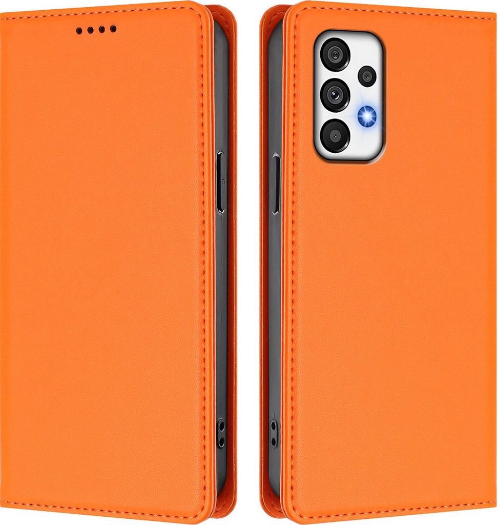 Handyhülle für Samsung Galaxy A73 5G, Kunstleder Klapphülle Stoßfeste Magnetische Hülle mit Ständer Orange