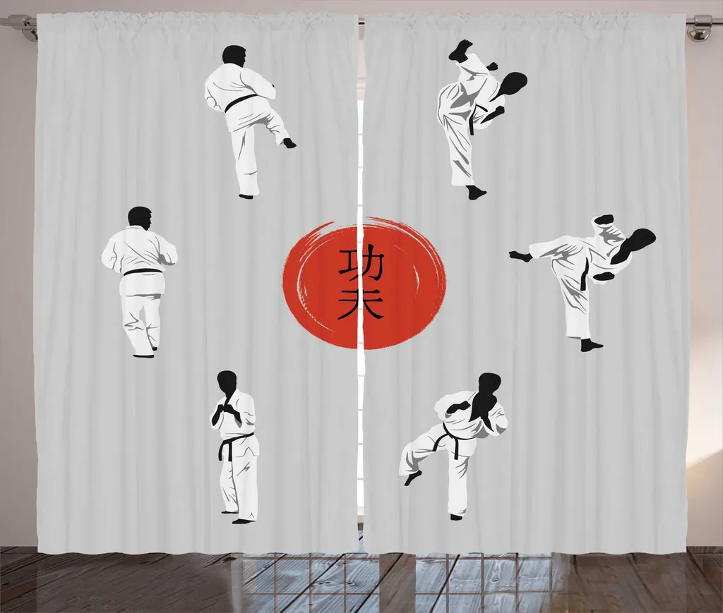 Rideau Kung Fu 280x225 cm, tissu rustique gris à boucles et crochets