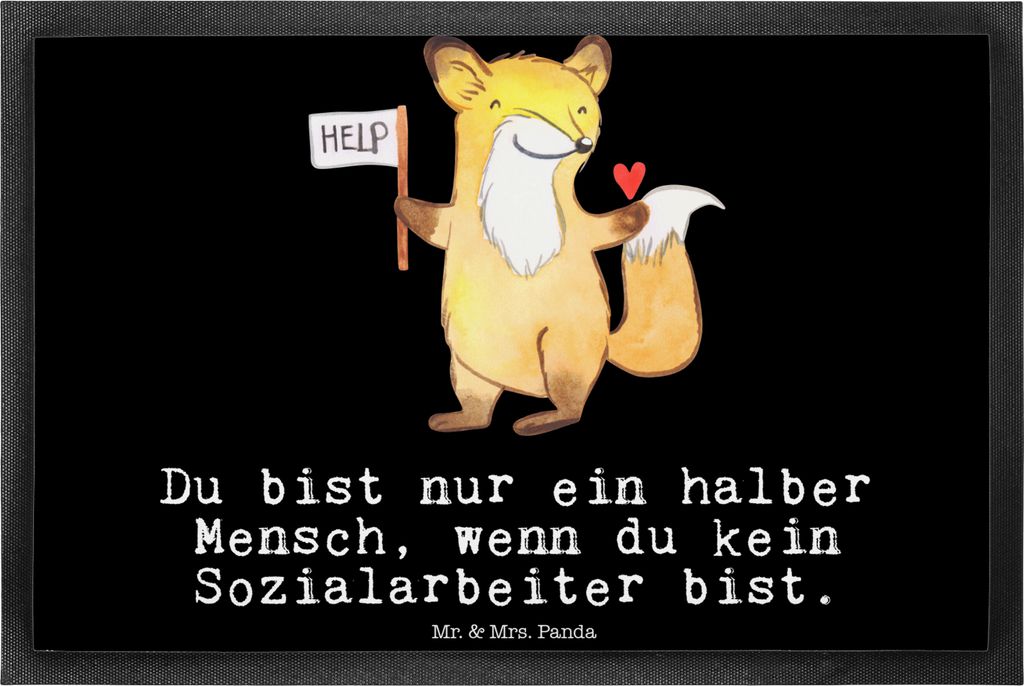 Mr. & Mrs. Panda fußmatte Sozialarbeiter Herz 40 x 60 cm - Schwarz - Geschenk, Gummimatte, Türmatte, Schmutzfangmatte, Schmutzmatte, Bodenvorleger