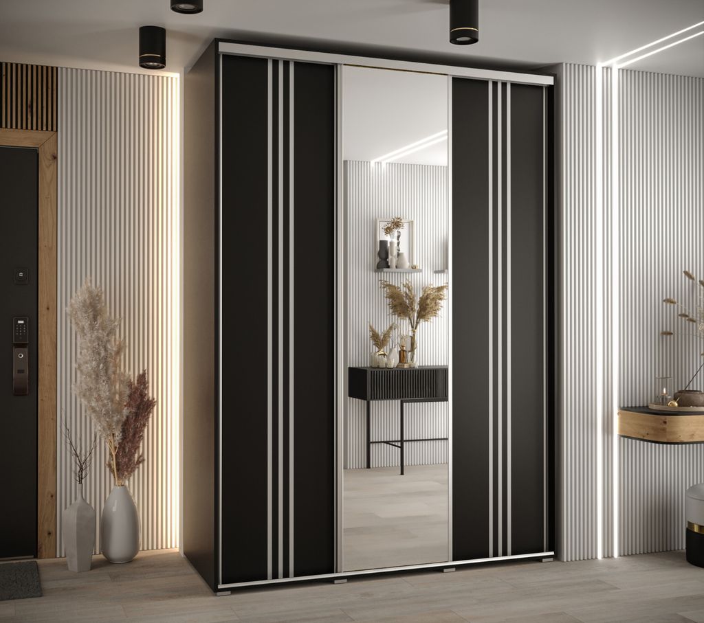 Kleiderschrank ASIRI 7 – 180/45 cm, schwarz/silber