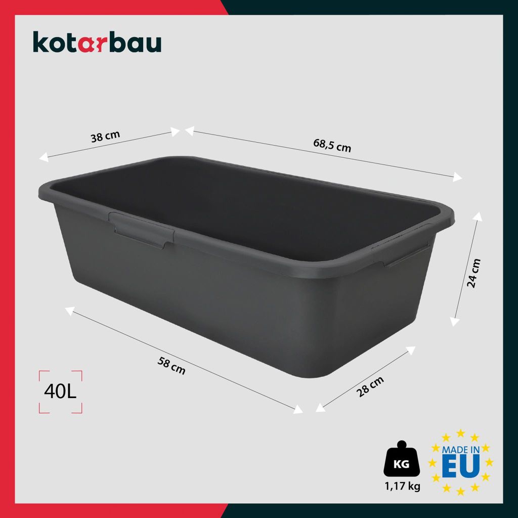 KOTARBAU® Mörtelkübel 45 L Rechteckig Schwarz Baueimer