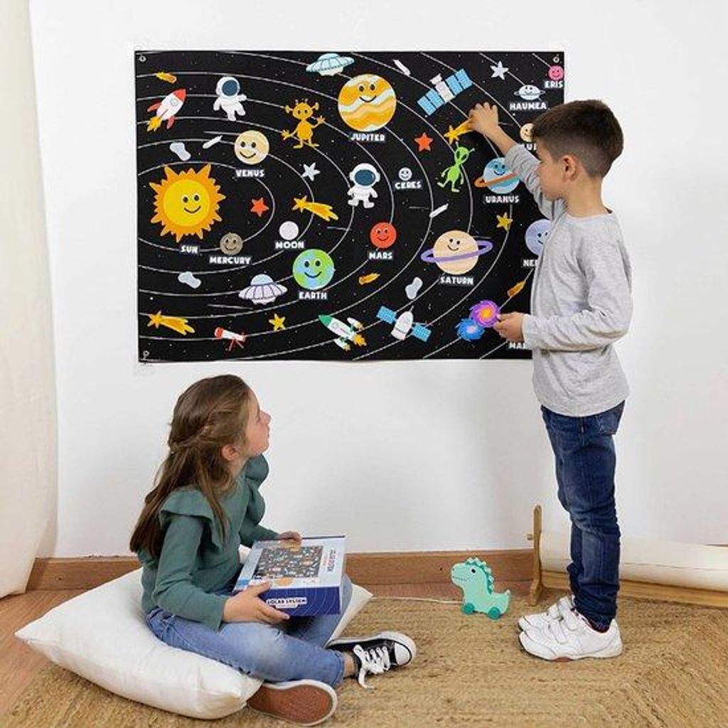 Kinderplanetensystem mit 61 Viltfiguren, ideal für das Montessori Spielzeug, geeignet für Kinder von 3-8 Jahren, Vilt Spielbrett für Kleinkinder.