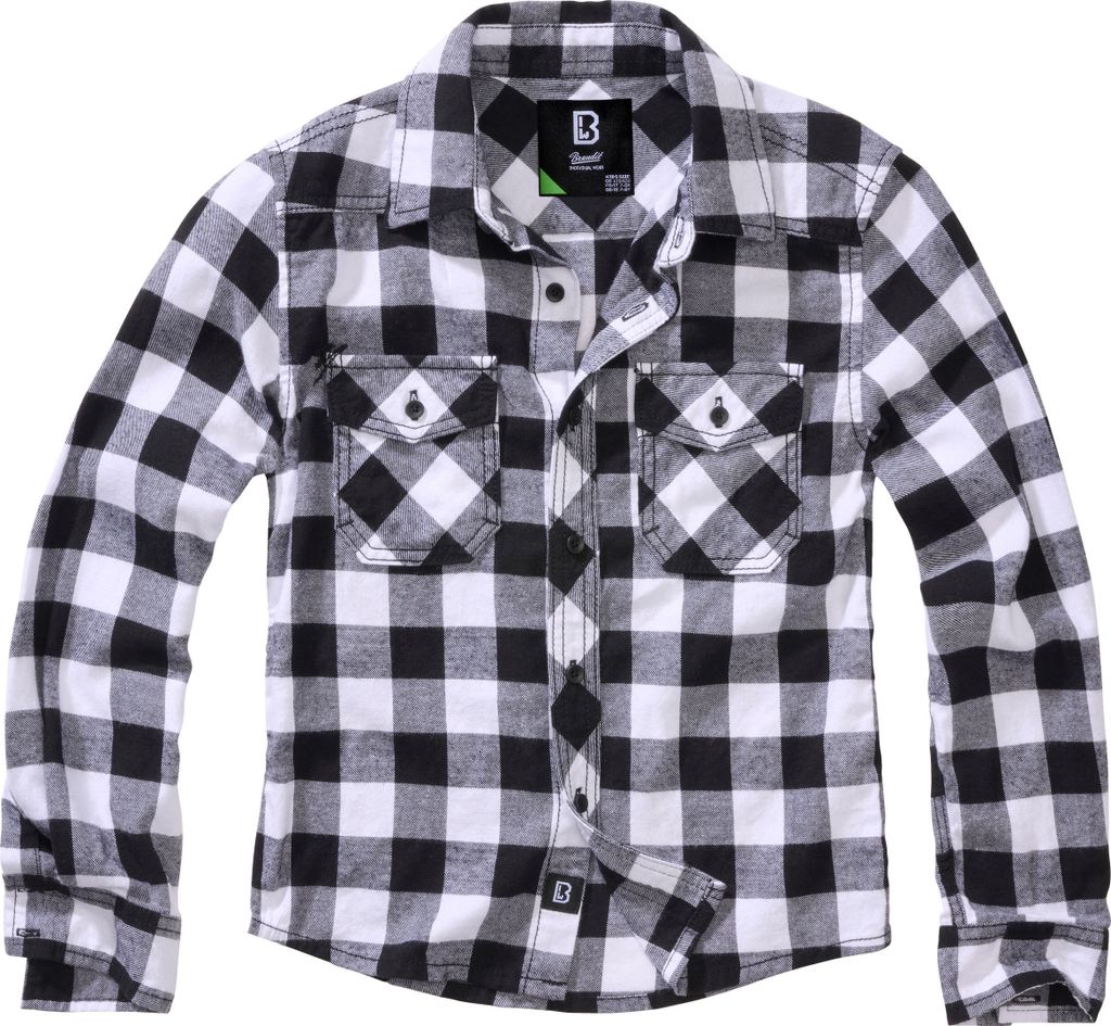 Brandit Kinder Karo Langarm-Shirt Größe 170/176 Farbe Weiß/Schwarz