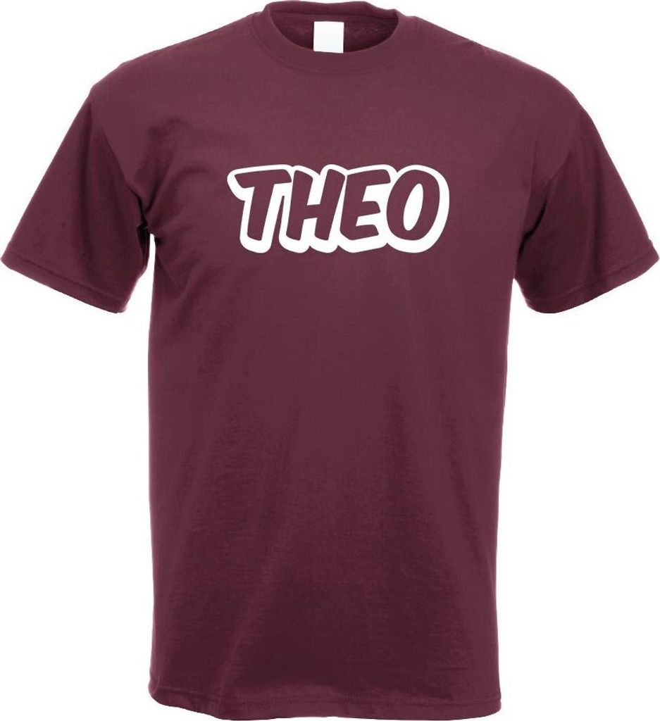 Kiwistar - T-Shirt - Burgund - Theo Vorname Jungen Motiv Bedruckt Funshirt Design Print - mit Motiv Bedruckt - Funshirt Design - Sport - Freizeit -...