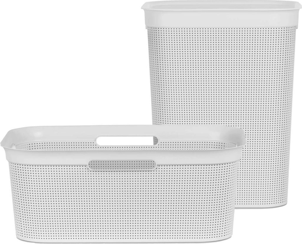 Rotho Set-2tlg. Wäschesammler und Korb Brisen - 1x Wäschekorb 41L 60 x 40 x 23 cm - 1x Wäschebox mit Deckel 50L 43 x 34 x 53 cm - SET zum Wäsch...