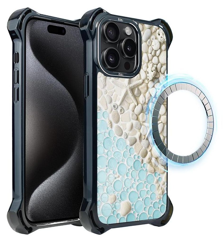 Schutzhülle für das iPhone 15 Pro Max, MagSafe-kompatibel, verstärkte Ecken, schwarz, Meer, Wellen, Strand