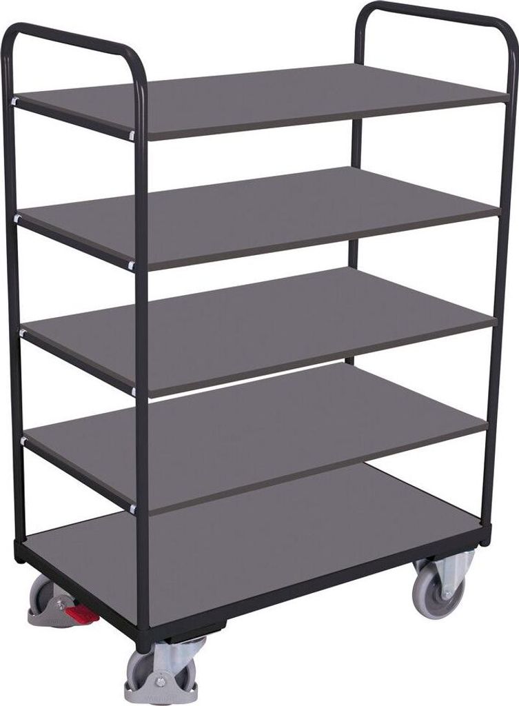 VARIOfit Etagenwagen, hoch mit 5 Ladeflächen 850x500mm Anthrazitgrau RAL 7016