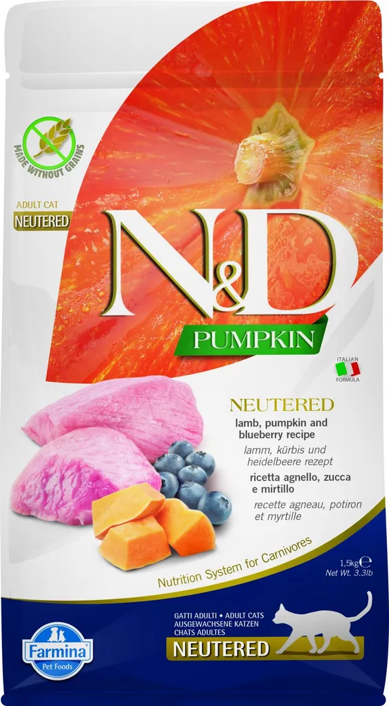 Alimentation Chat Stérilisé N&D Pumpkin Agneau Myrtille : Vitalité et Poids