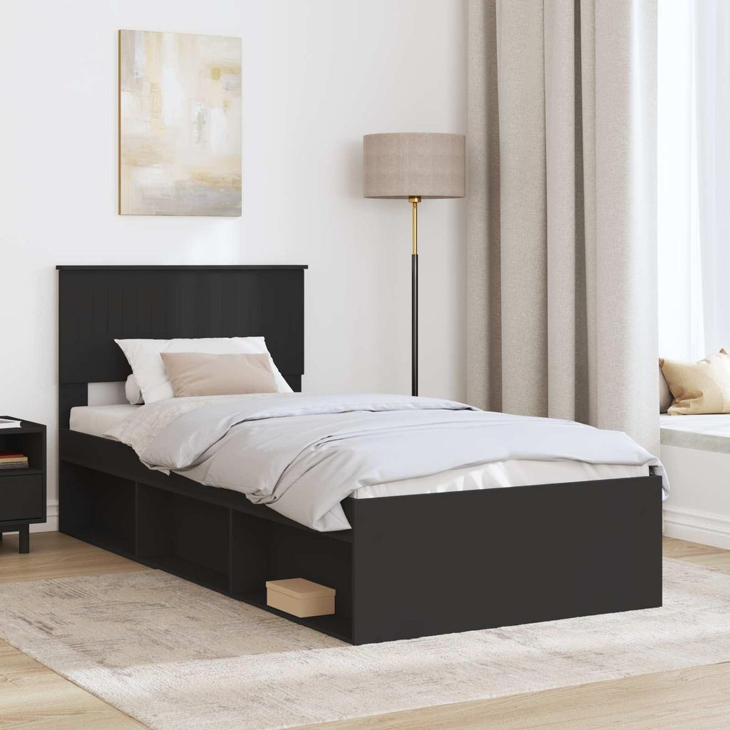 Cloris Designermöbel Bettrahmen Schwarz 90 x 190cm Massives Kiefernholz - 2026Neu163676 - Klassische BettenJugendbett Tagesbett