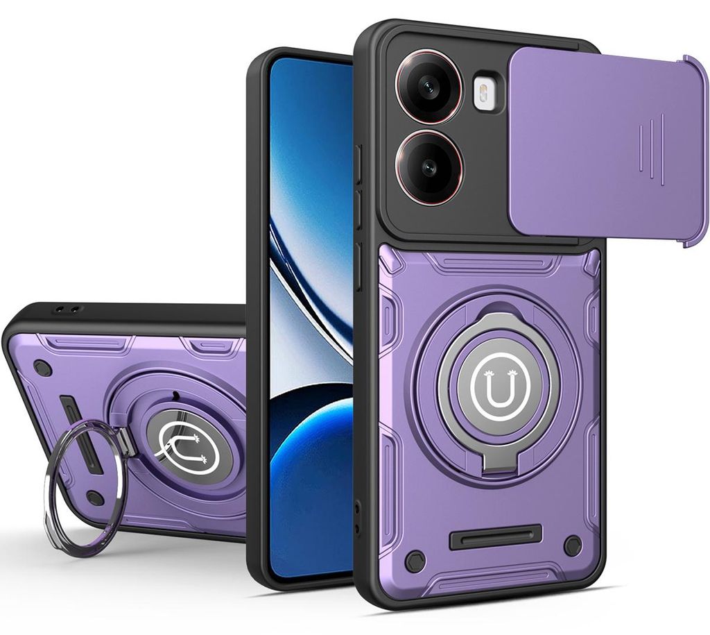 Magnetische Handyhülle für Xiaomi Poco X8 Pro/Redmi Turbo 5 mit Kameraschutz Schieber, Ringhalter und Ständer, Stoßfeste Hülle Lila