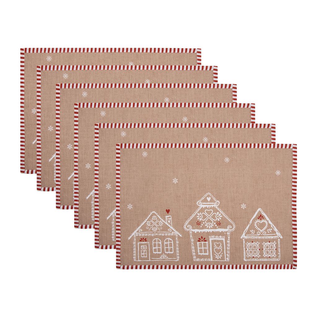 Clayre & Eef sada 6 podložiek 48x33 cm hnedá bavlnená Obrázok produktu 
