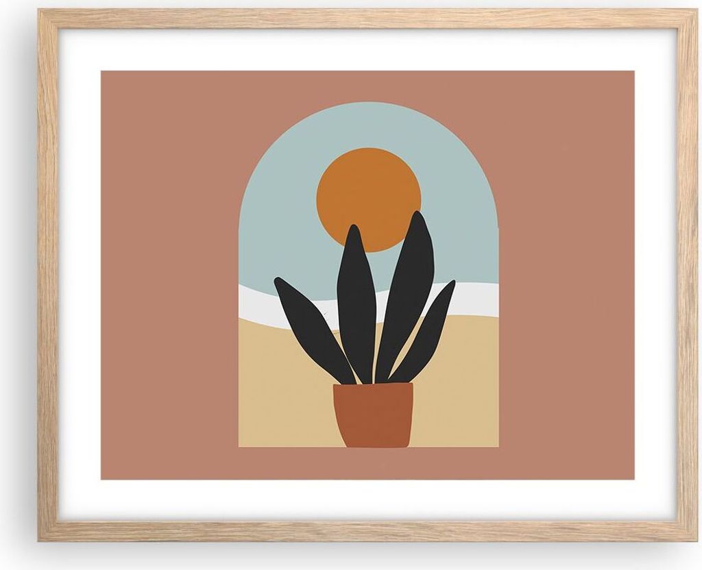 Gerahmtes Poster - Rahmen in heller Eiche - Minimalistisch Fenster Blume - 50x40 cm - Wand Bild - Wanddeko - Wandbilder - Kunstposter - Wandposter ...
