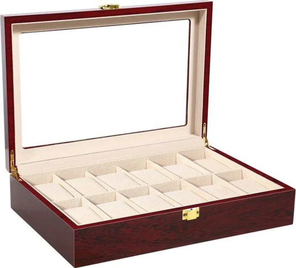Écrin montres anti-poussière en bois avec vitrine transparente