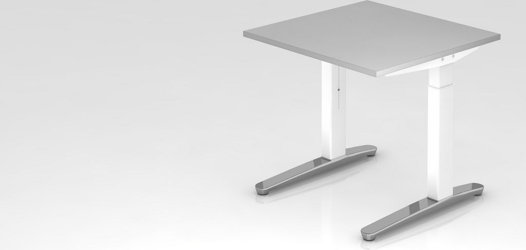 Schreibtisch Mika | Grau | Weißes Gestell poliert | BxT 80x80cm | Arbeitshöhe 65-85cm | höhenjustierbar, 1cm Raster | C-Fuß-Gestell | Rechteckform