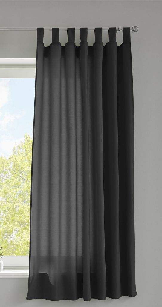 1er Set Vorhang Schal Schlaufen »Berlin« HxB 175x140 cm Schwarz Blickdicht Microsatin Lichtdurchlässig Kräuselband Uni Matt, 20400N