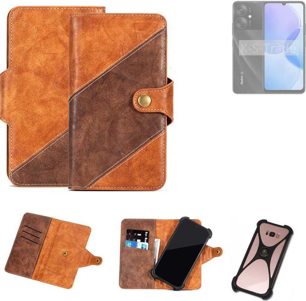 K-S-Trade Handyhülle Schutzhülle Bookstyle Case Wallet-Case kompatibel mit Xiaomi Redmi 13R 5G Cover Klapphülle Kantenschutz Smartphone dunkelbraun