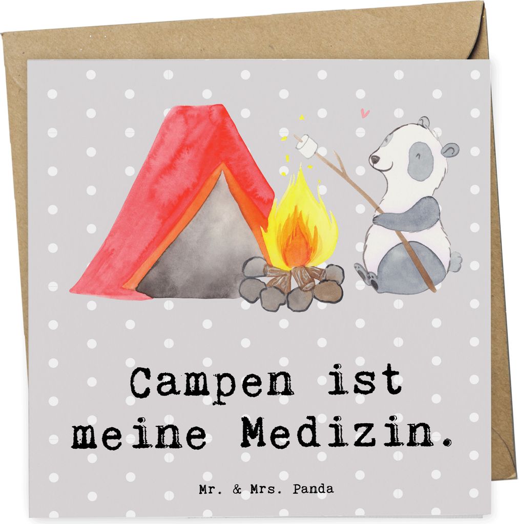 Mr. & Mrs. Panda Glückwunschkarte Panda Campen - Grau Pastell - Geschenk, doppelkarte, gehen, anlasskarte, Campingplatz, Grußkarte, Klappkarte, C...