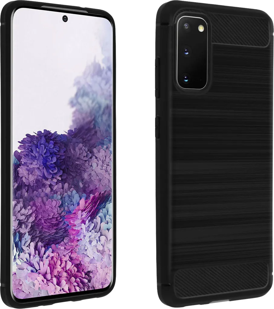 Avizar, custodia protettiva in silicone per Samsung Galaxy S20 con look carbonio/alluminio, nero