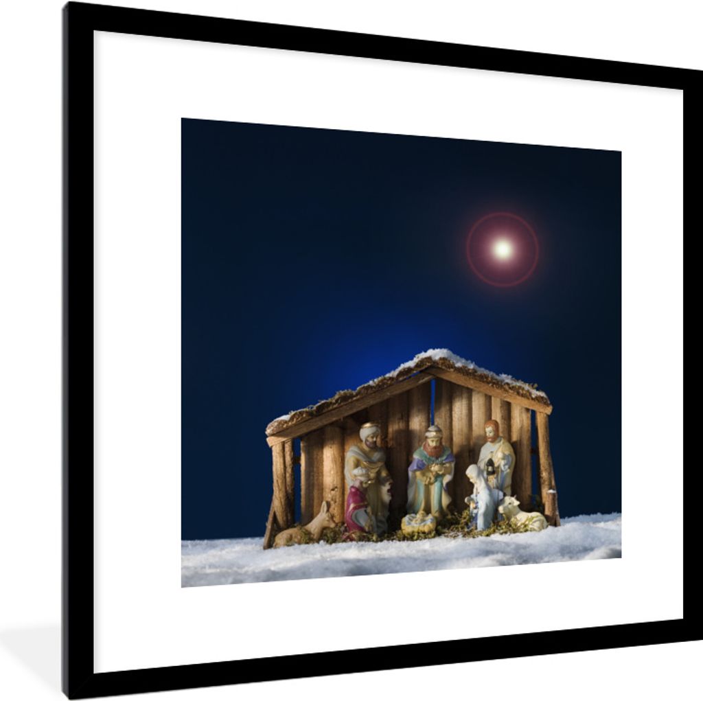 MuchoWow MuchoWow Gerahmtes Poster Weihnachten - Krippe 40x40 cm - Poster mit zchwarzem Bilderrahmen - Poster - Plakat im Rahmen