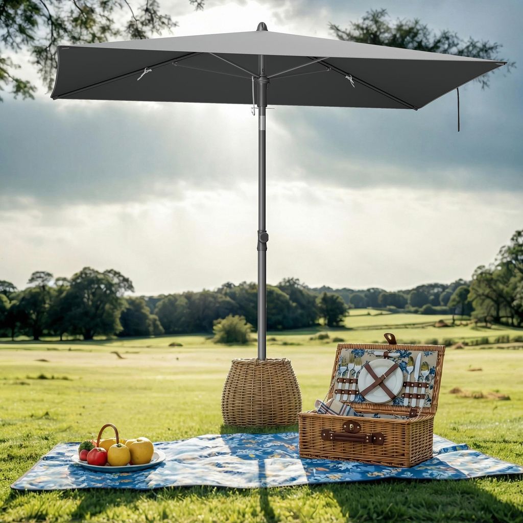 SONGMICS Sonnenschirm 190 x 120 cm, UPF 50+ Sonnenschutz für Garten Terrasse Strand, knickbar, ohne Ständer, grau