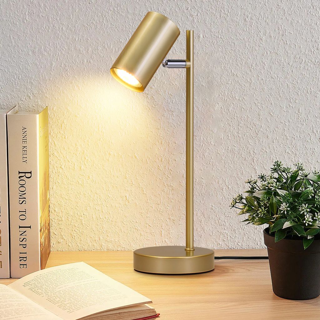 ZMH Nachttischlampe Wohnzimmer Tischleuchte Gold - Schwenkbar 350° GU10 Tischleuchte Gold Schlafzimmer Nachtlicht aus Metall Schreibtischlampe mit...