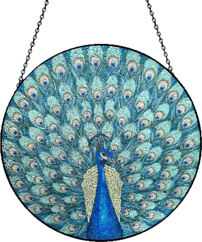 INF Buntes Glasfenster Hängende Ornament - Pfau Design für Fensterdeko L