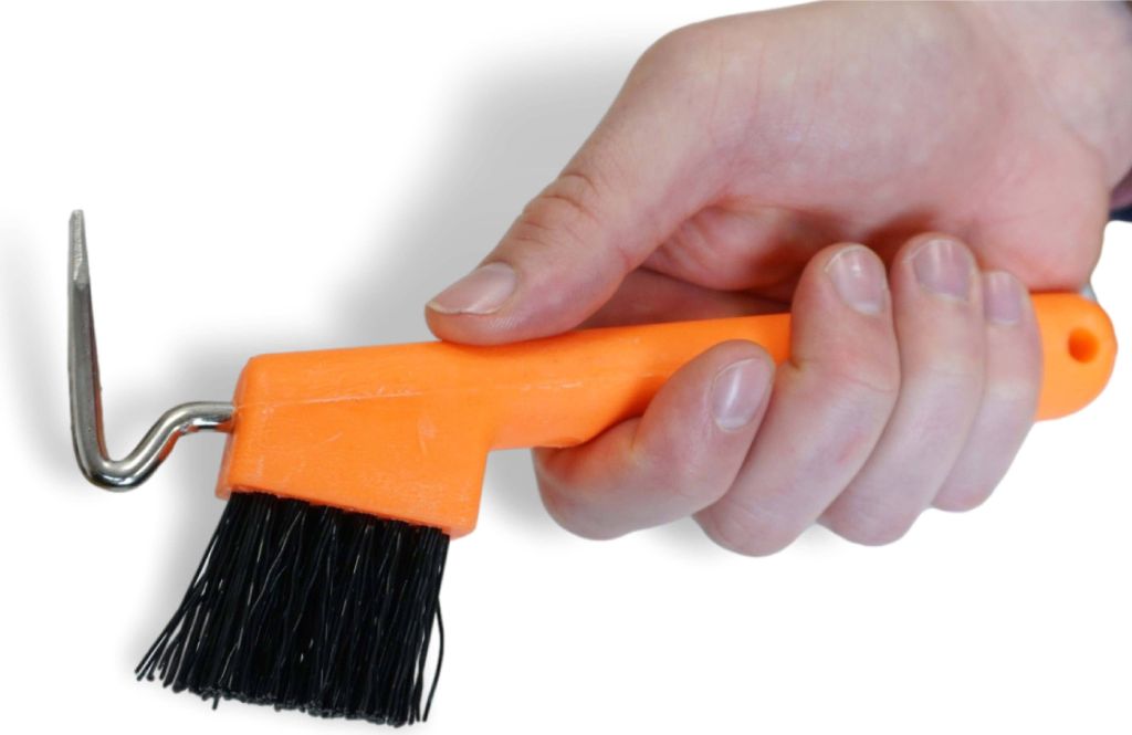Hufkratzer für Pferde Esel Ziegen Huf mit extra Stabiler Bürste, Farbe orange
