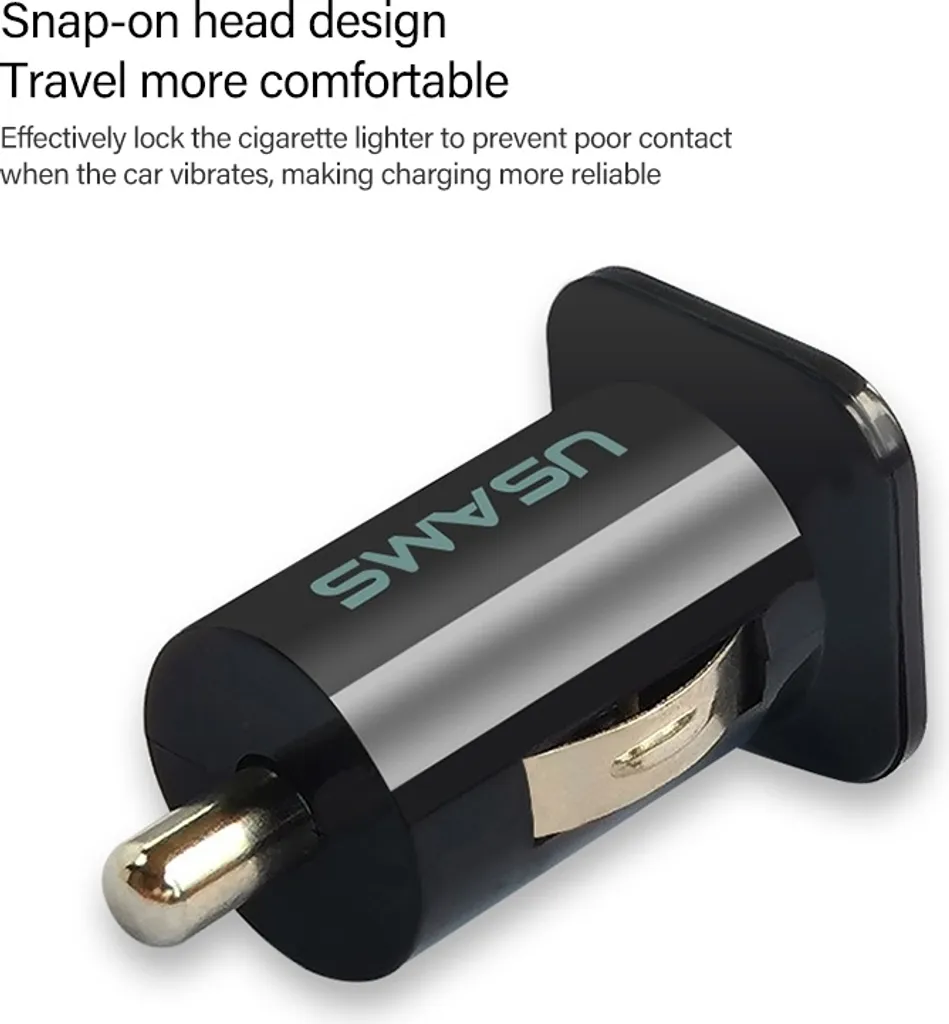 USAMS Caricabatterie da auto a doppia porta USB ad alte prestazioni da 2.1A + 1A per iPad Air 2 & Air & 4, iPhone 6 & 6 Plus & 5C & 5S & 4 & 4S, iPod touch, Galaxy Tablet/Note Series e altri telefoni cellulari, Navigatore (Nero) - 2