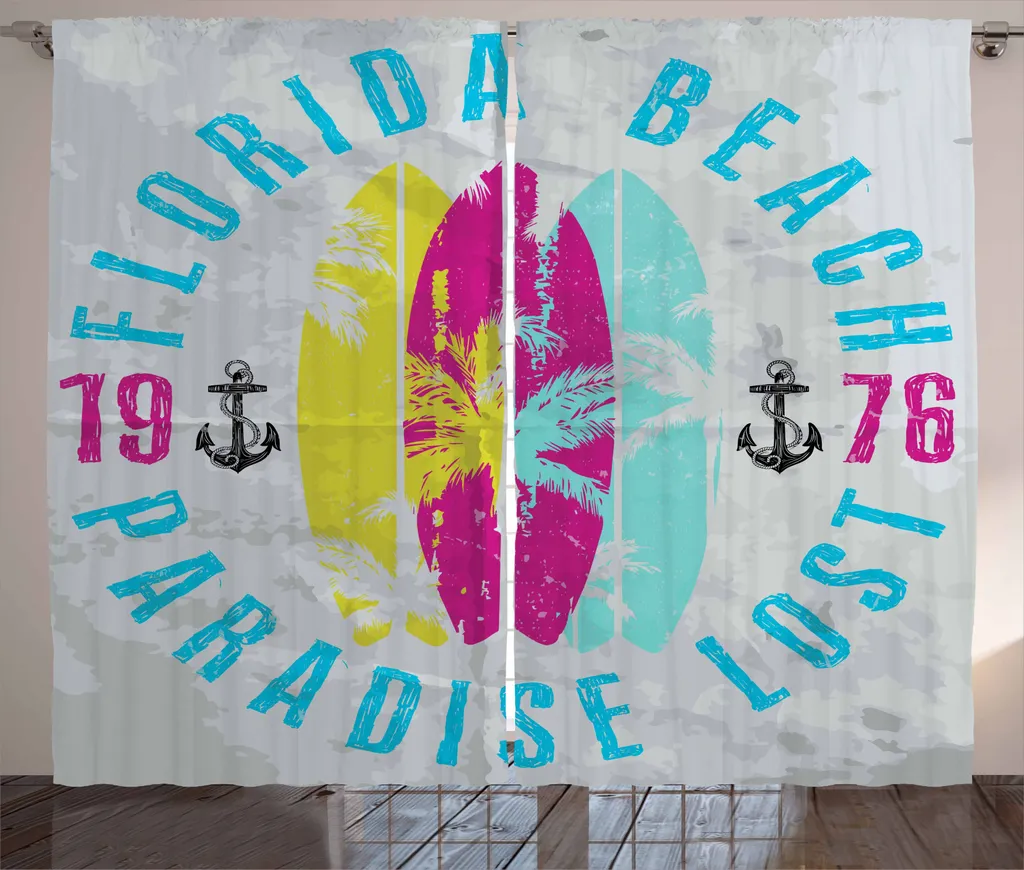 ABAKUHAUS Florida Tenda rustica, tavole da surf invecchiate, soggiorno Nastro universale Tende con passanti e ganci, 280 x 245 cm, grigio chiaro e multicolore