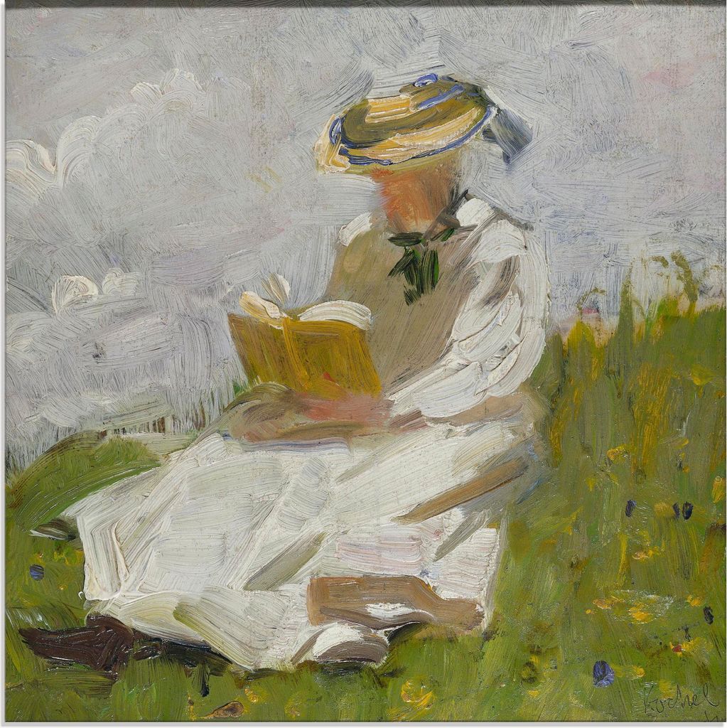 ARTland Glasbild Lesende Frau im Grünen. 1906 Größe: 40x40 cm
