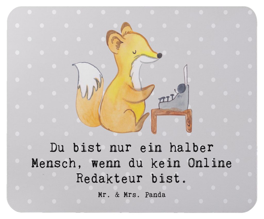 Mr. & Mrs. Panda Mauspad Online Redakteur Herz - Grau Pastell - Geschenk, laptop, Mouse Pad, mousematte, Mousepad, pc