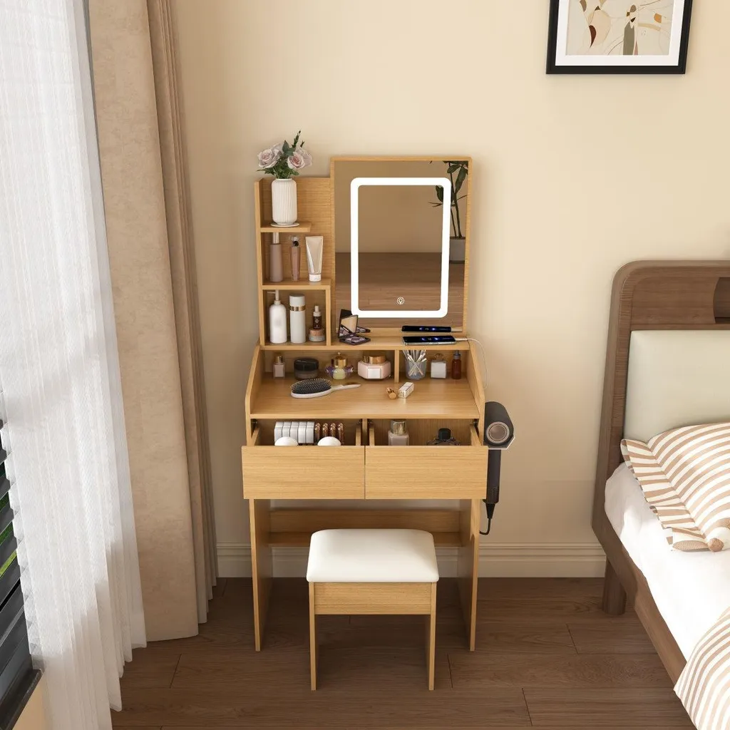 Coiffeuse avec miroir LED et prise intégrée L60 H130 cm Style Moderne - 6