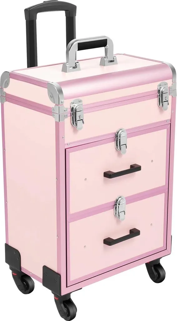Trolley cosmétique rigide avec 2 tiroirs et 4 roues pour esthéticienne