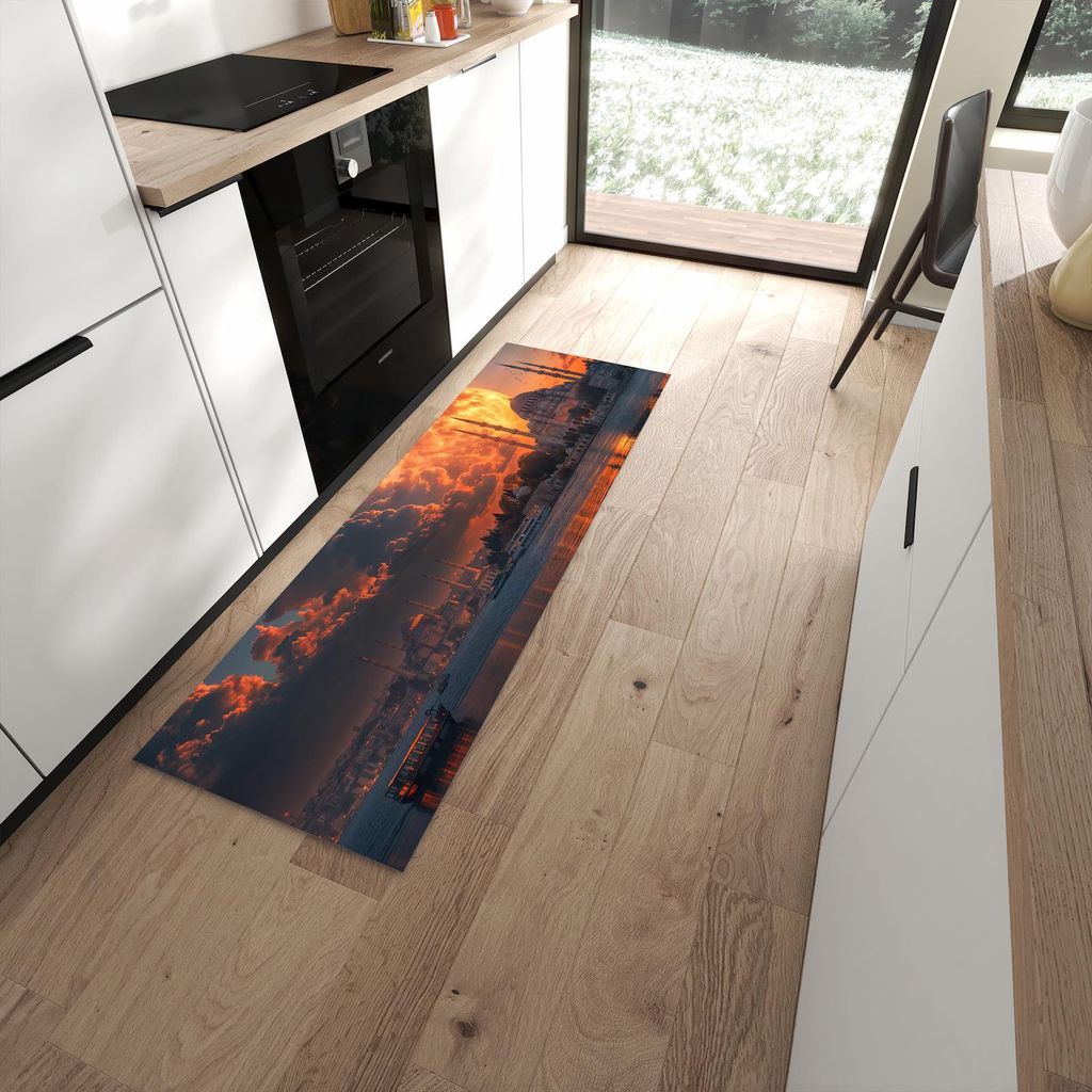 Küchenteppich 60x180cm rutschfest & abwischbar PVC Läufer - Mond über Istanbul