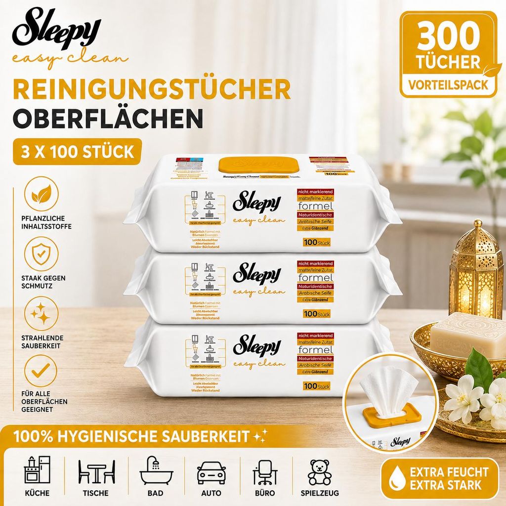 Sleepy Oberflächenreinigungstücher Arabian Soap 3x100 Obrázek produktu  Obrázek vytvořený pomocí AI