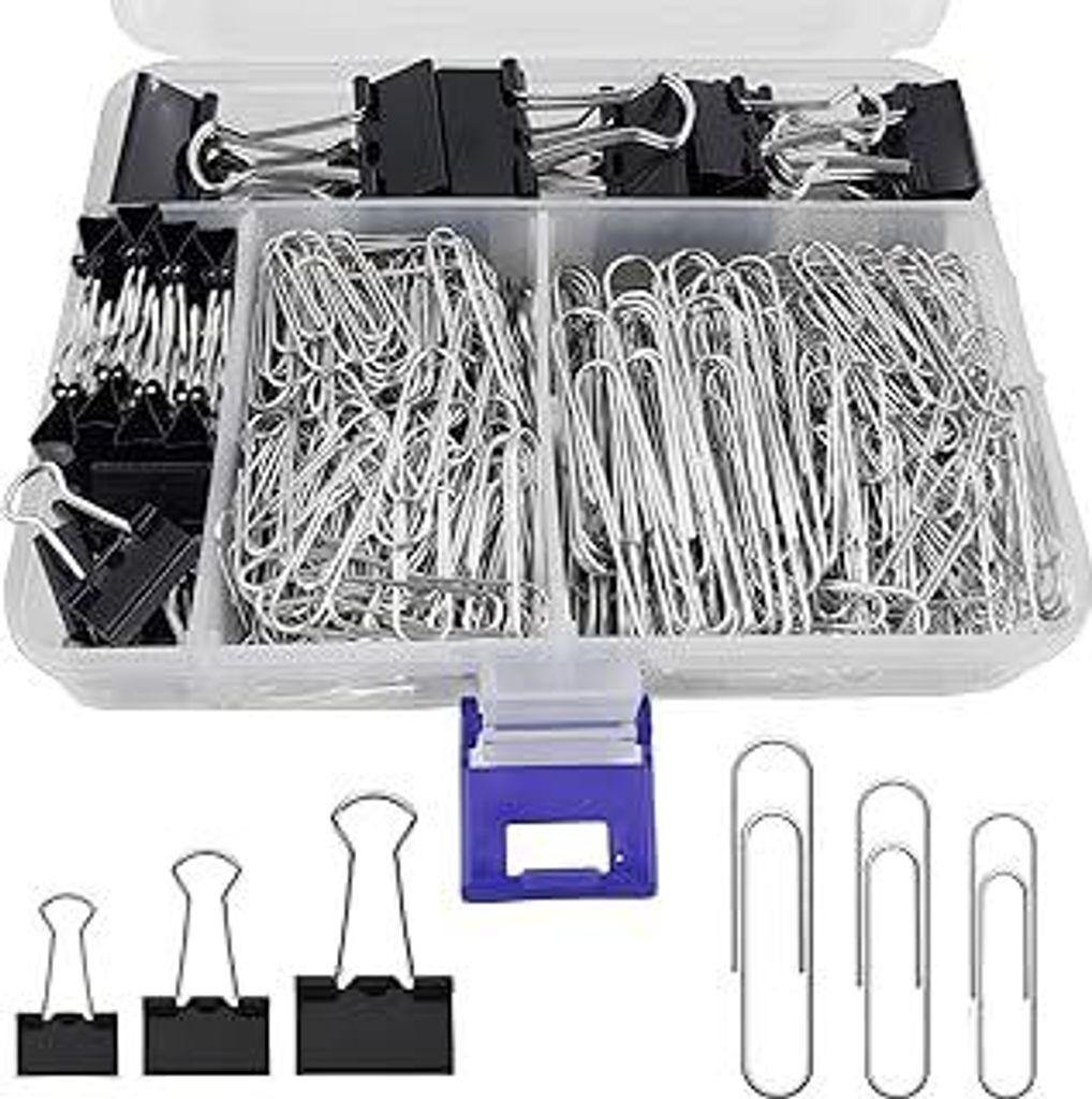 340 Stück Binderklammern und Büroklammern Set, 25mm/19mm/15mm Größen, Groß, Klein Foldback Binderklammern,50mm/33mm/28mm Büroklammern Büroma...
