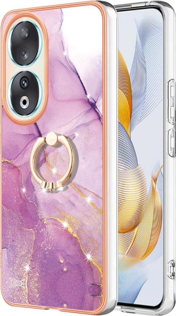Hülle für Honor 90 5G Muster TPU Silikon Stoßdämpfer Bumper Schutzhülle mit Ring Ständer Pink
