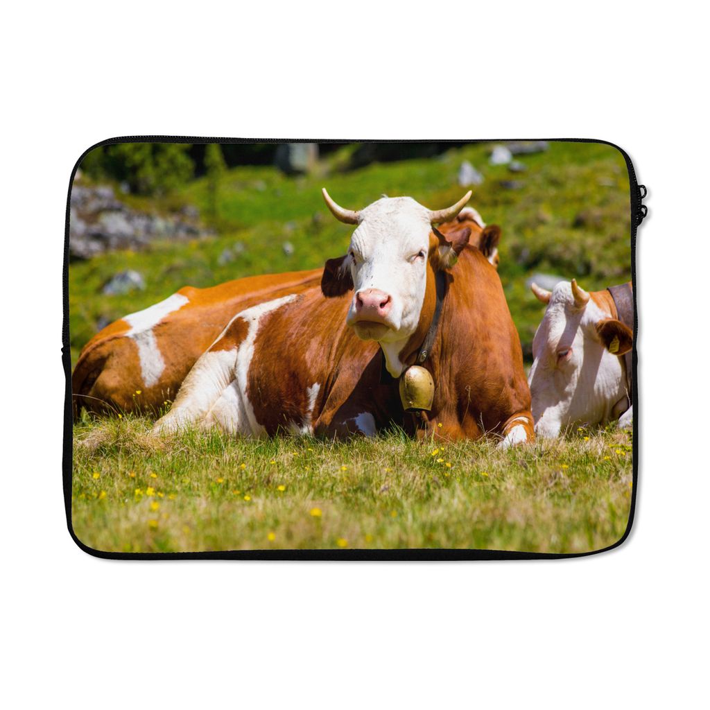 MuchoWow Laptop Hülle 13 Zoll Kühe - Blumen - Alpen Laptoptasche - Laptophülle - Sleeve - Rundumschutz