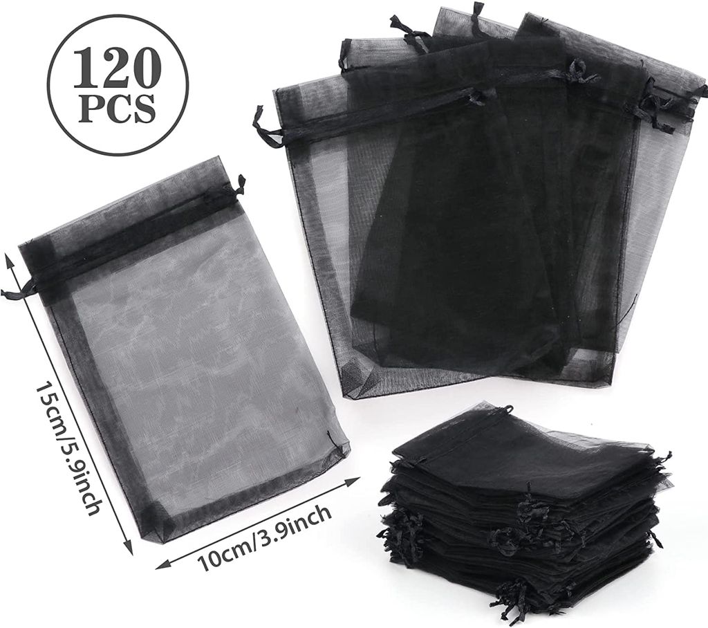 Organzabeutel 120 Stück,Organzasäckchen Schwarz 10 x 15 cm Produktbild 3