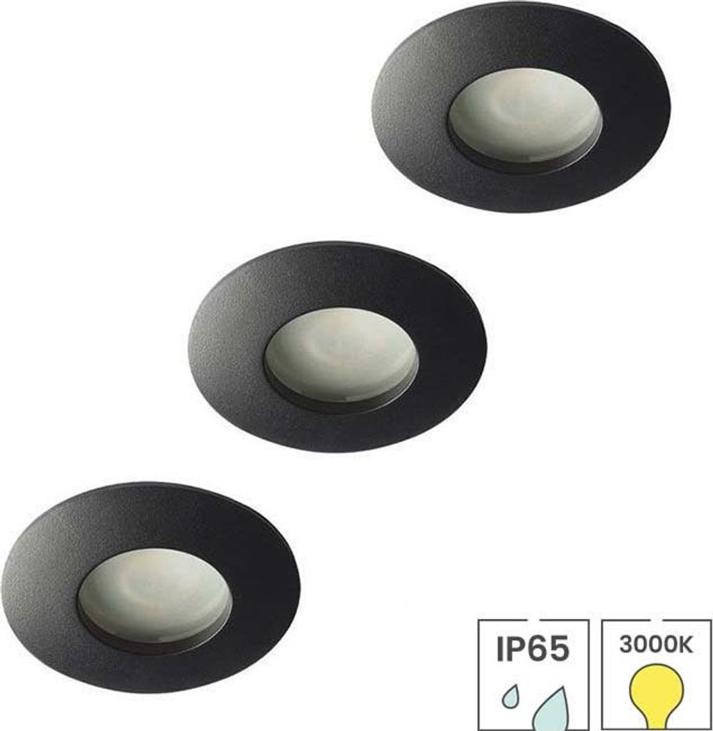 3-er Set Bad-Einbaustrahler schwarz + LED-Spots GU10 Philips CorePro | 3,5 Watt | IP65 | 3000K modernes Warmweiß