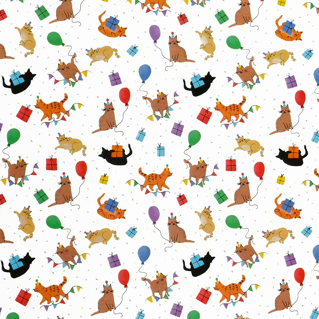 Geschenkpapier Katzen mit Partyhüten Motiv 70cm x 2m Rolle Produktbild 1