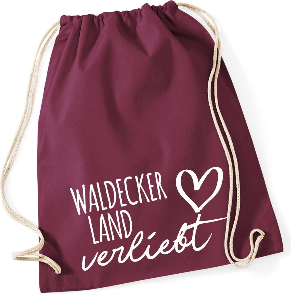 Huuraa Turnbeutel Waldecker Land verliebt 12 Liter Burgundy Baumwolle Rucksack Geschenkidee