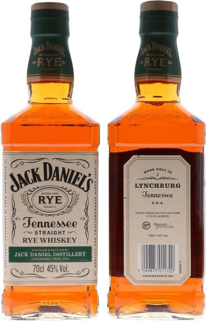 Two bottles of Jack Daniel's Tennessee Straight Rye Whiskey are shown side-by-side against a white background.