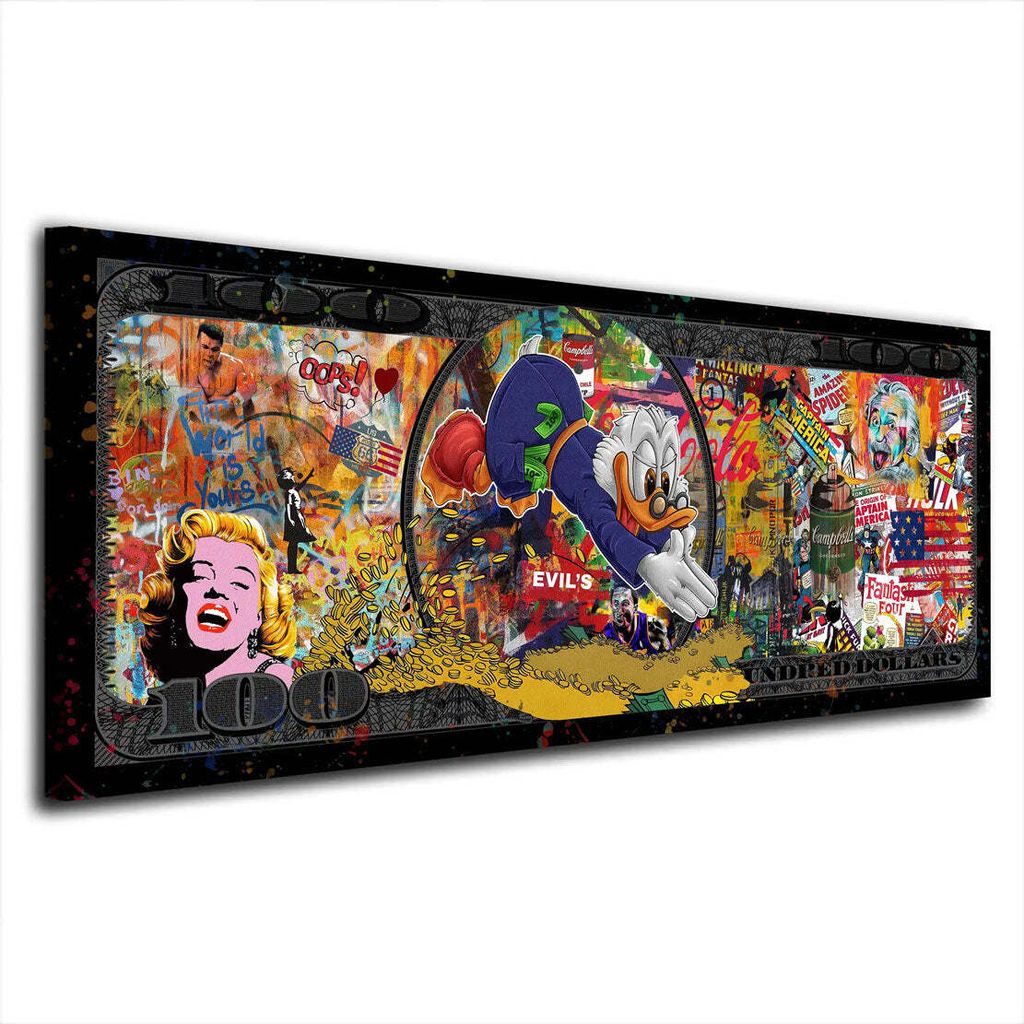 Pop Art Comic Collage Stars Duck Leinwandbild Wandbild Kunstdruck XL Wanddeko: 150x60x4cm
